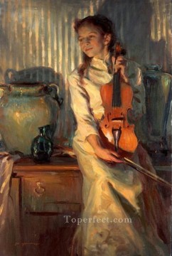 女性 Painting - 彼女の母親のヴァイオリン DFG 印象派
